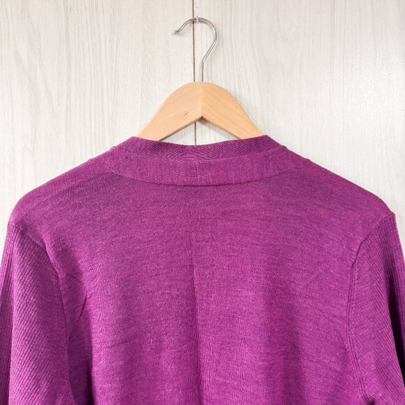 Eileen Fisher 100% Merino Wool Purple/Pink Open Front Longline Cardigan Sweater - Picture 7 of 7